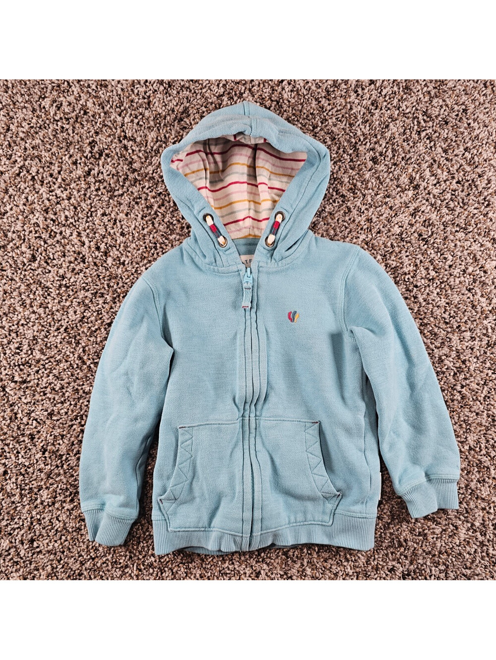 Fatface Young Crew Girls Sz 5/6 Zip Up Hoodie Light Blue Flamingo Embroidered